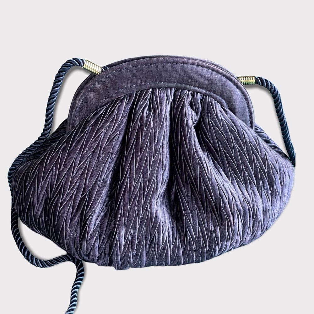 Vintage Vanessa purple silk mini clutch shoulder bag purse w/ braided strap - Picture 2 of 11